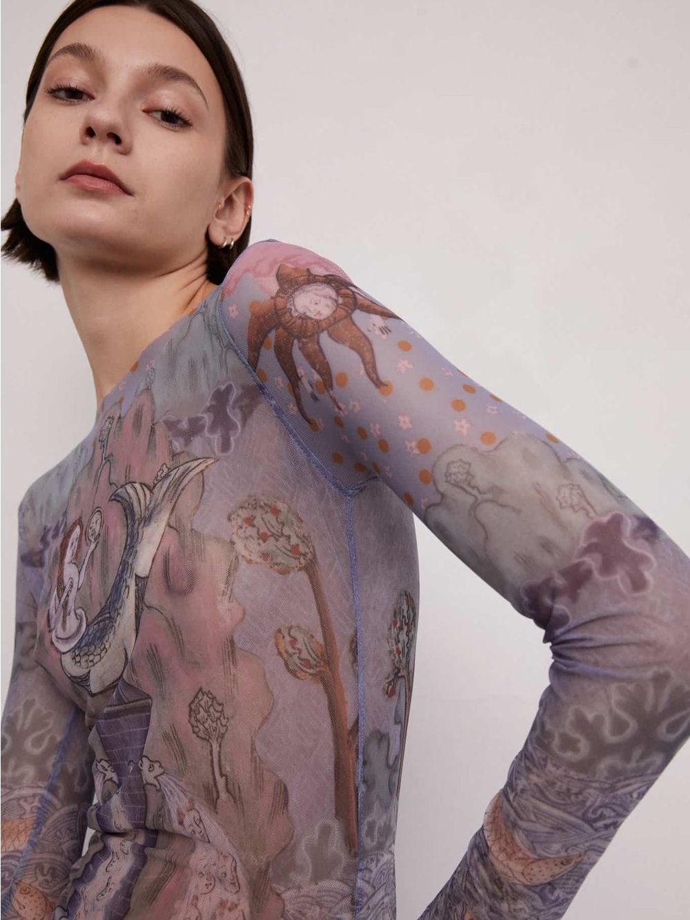 Grover Rad Mesh Mermaid Print Long Sleeve Top Blouse collection 003